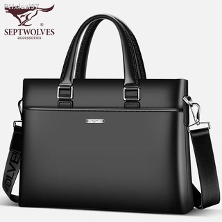 backpack﹍Genuine seven wolves men s shoulder bag leather bag business casual handbag leather messeng