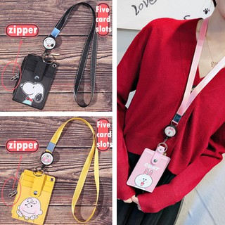 Snoopy Charlie 5 Card Slots Student Card Holder With Cute Lanyard Card Holder Soft zipper Coin Pocket Coin Purse wallet