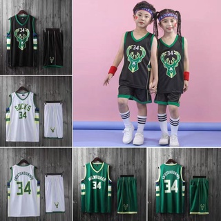 Milwaukee Bucks #34 Giannis Antetokounmpo Jersey Kid Basketball Jersey Set Sports Clothing Suit