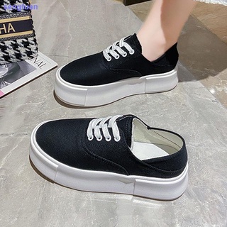 Black thick-soled canvas shoes women s summer new style 2021 Mori women s shoes increased platform shoes retro big bread shoes (9)