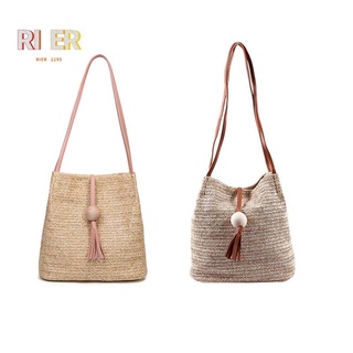 Bali Vintage Handmade Crossbody Leather Bag Round Straw Beach Bag Girls Circle Rattan bag Small Bohemian Shoulder bag(Brown)