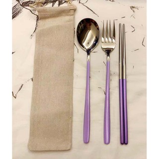 Korean 3in1 Set Spoon Fork and Chopsticks with Pouch