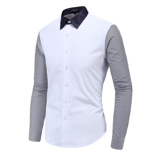 Mens Patchwork shirt long Sleeve Baggy Buttons Autumn Winter Slim Fit Business Casual Shirts for men