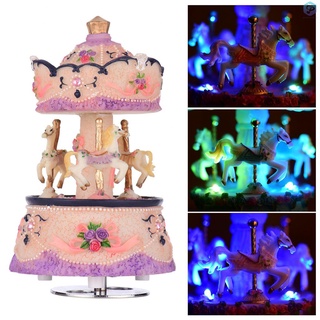 GOOD!【COD Ready Stock】 ammoon Music Box Carousel Horse Unicorn Color Change LED Light Luminous Rotat