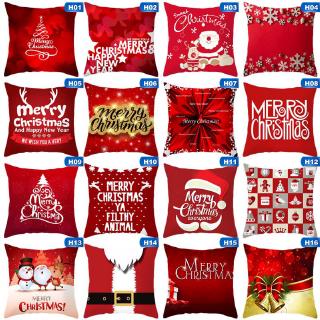 Merry Christmas Red Series Cushion Cover Throw Pillow Case Festive Elk Snowflake
