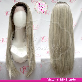 Victoria Evelyn Mix Blonde Medium Straight Wave Long Straight Front Lace Wig