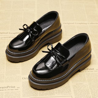 Platform shoes--2020 spring and autumn new British slope heel shoes, women s small leather thick-soled platform Korean version of all-match student loafers (5)
