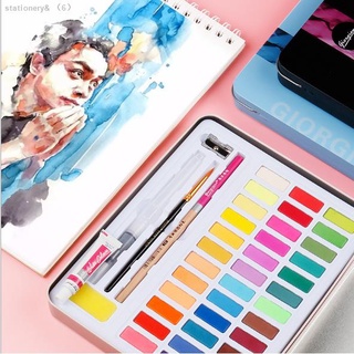 ▨48 Colors Solid Watercolor Paint Set with Watercolour Brush Bright Color Pigment Set Art