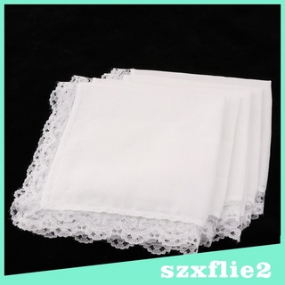 Hot sale！ Women White 100% Cotton Handkerchiefs Hanky Lace Edge Pocket Square 23x25cm