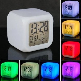 Color Change Alarm Clock Cube 7 Colors Clock LED Change LCD