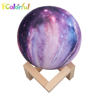 Fcolo 3D Print Galaxy Star Space Moon Lamp Night USB Charging Touch Switch 16 Colors
