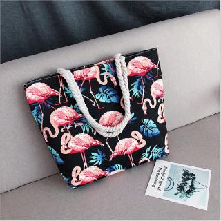 Flamingo Canvas Handbag Tote Bag Women Shoulder Bag Thick Rope Canvas Bag Animal Print Totes Travel Shopper Bags Handbags