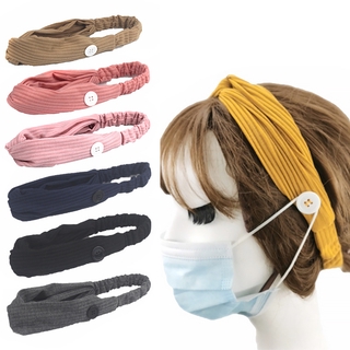 【Ready Stock】COD New Solid Color Wash Headband Elastic Sports Cross Headband Mask Anti-leash Button Knitted Headband Women