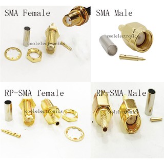 10pcs SMA female / Male RP-SMA Female RP-SMA Male Coaxial Crimp cable for RG174 RG316 Cable Connector