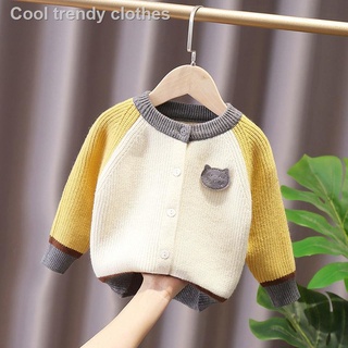 Hot sale℡✸Boys sweater knit cardigan 2021 spring, autumn and winter baby new kid Korean style foreign style children s jacket fashion trend