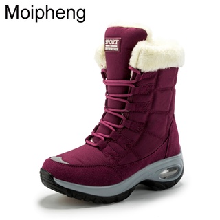 Moipheng Women Boots Winter Keep Warm Quality Mid-Calf Snow Boots Ladies Lace-up Comfortable