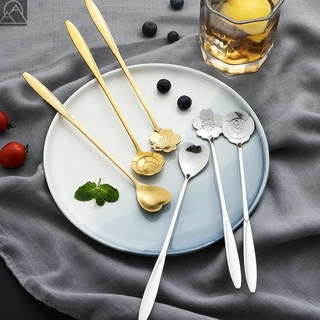 Cherry Spoon Stainless Steel Tableware Stirring Spoon Korean Creative-long Handle Ice Spoon Cute Bar Coffee Dessert Spoon Long Handle