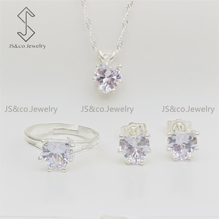 JS&CO jewelry 925 Silver 3in1 Pendant Necklace Stud Earrings Adjustable Ring Set for Women set-125