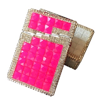 84mm Cigarette Handmade Sticky Rhinestones Metal Cigarettes Case Box With USB ChargeableFashionable