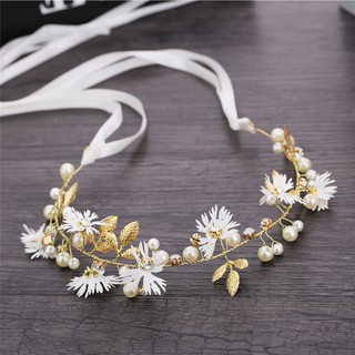 Floral Headband Ribbon Wreath Wedding Garland Crown Hairband (1)