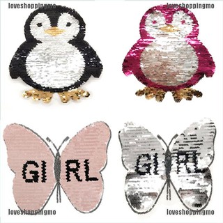 Loves Butterfly Penguin Reversible Change Color Sequins Sew On Patches For Clothes