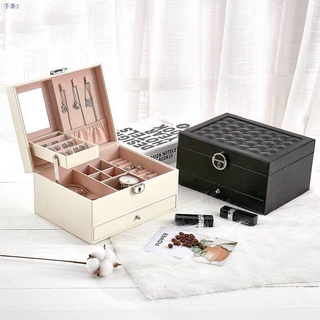 ☃❀Three-layer multi-function leather jewelry box jewelry storage box watch collection box