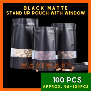 ∏∋100pcs Black Matte Stand Up Pouch with Zip Lock Window Ziplock Cookies Coffee Packaging Resealable