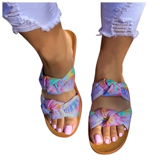∈Women Classic Slippers Women's Summer Bowknot Color Matching Fashion Beach Sandals And Slippers