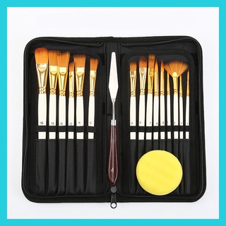 Artist Paint Brush Set 15pcs Different Shapes & Sizes Paintbrushes Wood Handles with Free Painting Scraper Sponge Acrylic Oil Painting Brushes