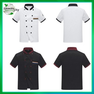 LiveCity Unisex Short Sleeves Chef Jacket Coat Stand Collar