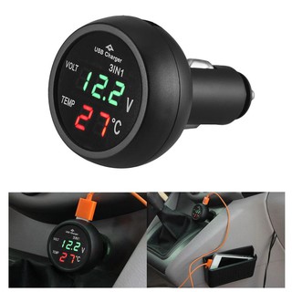 3 in 1 12/24V Car Auto LED Digital Voltmeter Gauge+Thermometer+USB Charger V (6)
