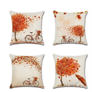 45x45cm 18x18 inch Set 4pcs Cushion Cover Orange Trees Patterned Pillow Case Decorative Pillowcase for Home Sofa Car Office