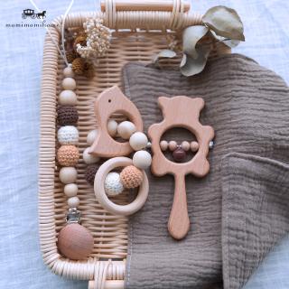 1 Set Mainan Gemerincing Model Personalized Bahan Kayu untuk Bayi