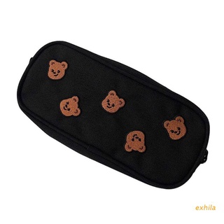 exhila Kawaii Bear Embroidery Canvas Pencil Bag Pen Case Kids Gift Cosmetic Stationery Pouch School Supplies