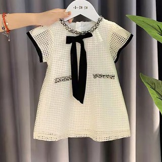 [READY STOCK]Baby Girl Fashion New Short-sleeved Mesh Bow Princess Dress