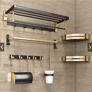Towel bar space aluminum Bar ng twalya sa banyo Nordic towel rack free shelf perforated bathtub rack