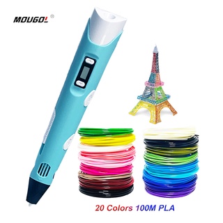 3D Pen DIY 3D Printer Pen Drawing Pens Creative Toy Gift For Kids Design Drawing Printing with 20
