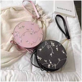 Korean Embroidered Leather Round Sling Bag (2)