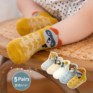 [5 Pairs/Set] Baby Socks Spring Summer Boy Girl Socks Cartoon Combed Cotton Mesh Newborn Infant Toddler Kids Soft Socks