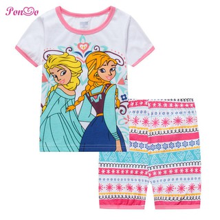 Girls Loose Sleepsuit Short Sleeve Tshirt+Pants 2pcs/Set Kids Clothing Girl Pajamas Mermaid Set (4)