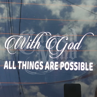 Car Sticker Decals - Bible Verse With G O D All Things Are Possible Sticker Decal 3 inches by 7 inch