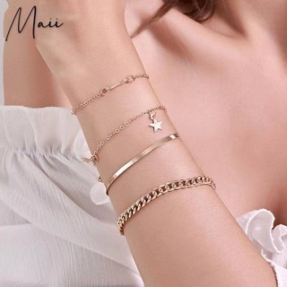 [Maii] B037 4pcs/set Ins Hot Fashion Gold Star Drop Snake Chain Bracelet