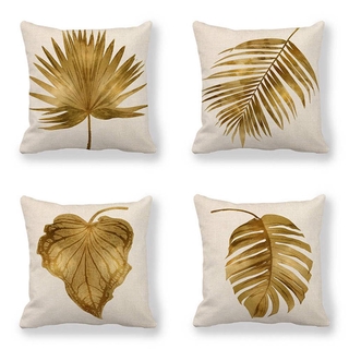 Set of 4pcs 45X45cm Yellow Veins of Leaves Decor Sofa Throw Pillow Cover Case Cushion Home Office Car Decorative Square