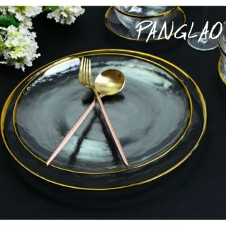 FACTORYDIRECTPH Panglao Collection Clear Transparent Opaque Plate Bowl with Gold Trim Charger (1)