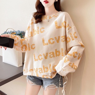 Autumn Loose Letter Pullover Thin Sweatshirt Women's Top Long-Sleeved Round Neck Student Fashion