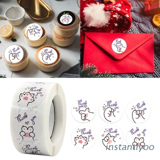 INST Cartoon Round Sticker Cute Kitten Paw Label Adhesive Round Label Cartoon Decal Ideal for Thanksgiving Card Envelope