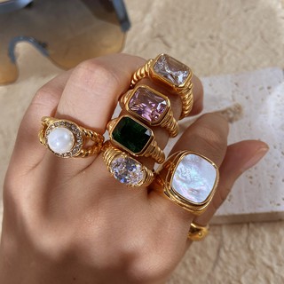 Fashion trend style zircon ring 18K gold-plated stainless steel INS ring ring ring jewelry female