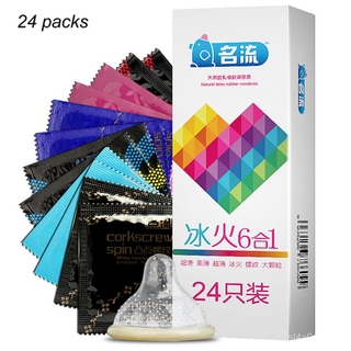 MingLiu 24pcs Mixed Types Condoms Super Thin Adult Condones Ice & Fire Thread G spot Stimulation Pen