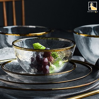 BANFANG Glass Bowl with gold rim Plate Salad Bowl Fruit dish