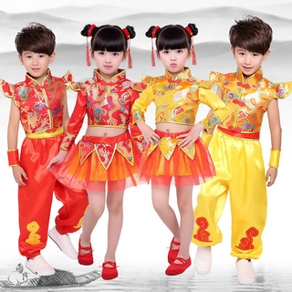 Chinese Traditional New Year Costumes Dragon Team Stage Performance Dance Children Kids Clothing Set Kungfu Wushu Uniform Tang Suit Hanfu